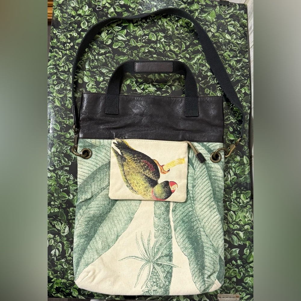 Anthropologie Jasper & Jeera Parrot Print Satchel with Black Leather Strap